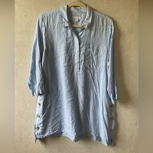 J. Jill Light Blue Button-Detail Tunic Top. Striped. Linen. Size M